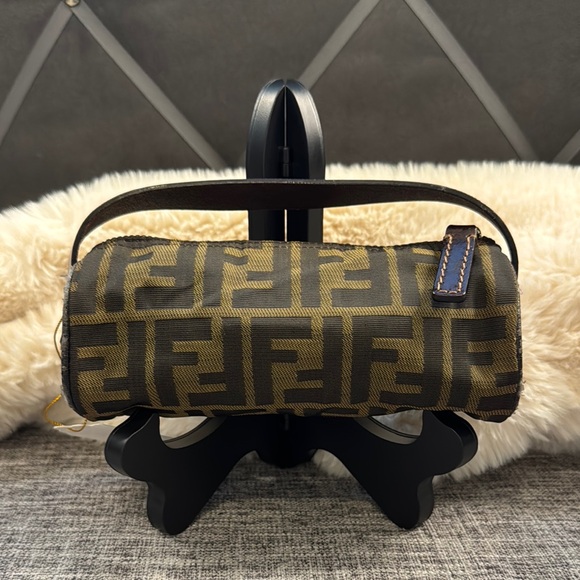 Authentic Fendi Olive and Brown Monogram Cylinder Bag/ Make-up bag - Picture 1 of 7